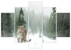 Tablou cu leopard în zăpadă (150x105 cm)