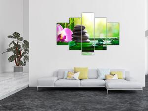 Tablou cu pietre pentru masaj și orhidee (150x105 cm)