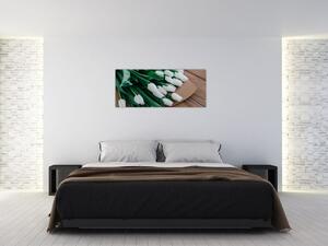 Tablou cu buchet de lalele albe (120x50 cm)