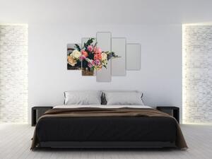 Tablou cu coș și flori (150x105 cm)