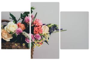 Tablou cu coș și flori (90x60 cm)