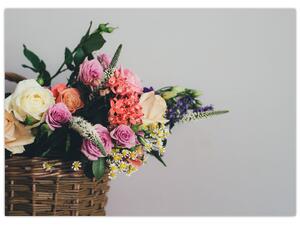 Tablou cu coș și flori (70x50 cm)