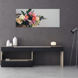 Tablou cu coș și flori (120x50 cm)