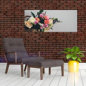 Tablou cu coș și flori (120x50 cm)
