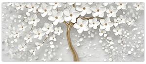 Tablou cu copac alb cu flori (120x50 cm)