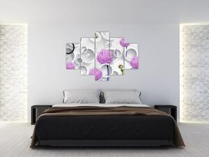 Tablou cu abstracție 3D cu cercuri și flori (150x105 cm)