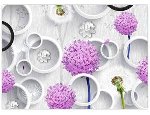 Tablou cu abstracție 3D cu cercuri și flori (70x50 cm)