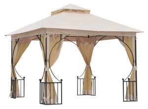 Outsunny Gazebo de Grădină cu Acoperiș Dublu, Foișor de Grădină cu Plasă și Baldachin, 300×300 cm, Bej | Aosom Romania