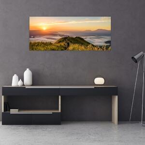 Tablou cu munți în apus de soare (120x50 cm)