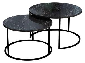 Set de 2 masute de cafea Solme marmura negru melamina metal negru 60x60x40 cm
