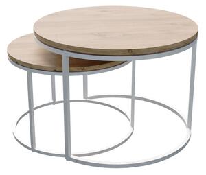 Set de 2 masute de cafea Solme alb metal si melamina nuanta naturala 60x75x45 cm