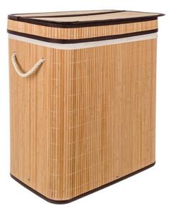 Cos de rufe din bambus, capacitate 100 litri, doua compartimente, 60 x 54 x 35 cm