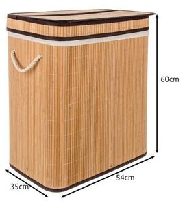 Cos de rufe din bambus, capacitate 100 litri, doua compartimente, 60 x 54 x 35 cm