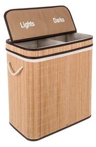 Cos de rufe din bambus, capacitate 100 litri, doua compartimente, 60 x 54 x 35 cm