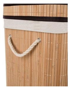 Cos de rufe din bambus, capacitate 100 litri, doua compartimente, 60 x 54 x 35 cm