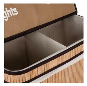 Cos de rufe din bambus, capacitate 100 litri, doua compartimente, 60 x 54 x 35 cm