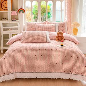 Lenjerie de pat bumbac 100%, 4 piese, model roz cu inimioare, BCP406