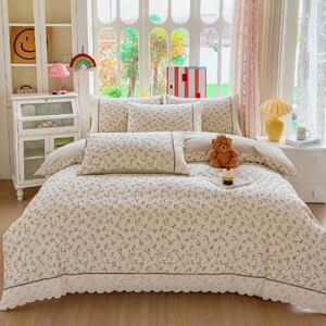 Lenjerie de pat bumbac 100%, 4 piese, model floral crem, BCP408