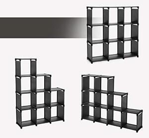 Raft cu 9 cuburi, Songmics, Negru, 110x30x110 cm