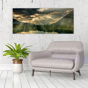 Tablou cu lac și soarele translucid (120x50 cm)