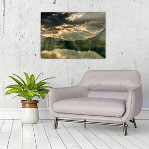 Tablou cu lac și soarele translucid (70x50 cm)