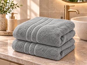 2x prosop de baie Clasic 70x140 cm gri deschis, 100% bumbac