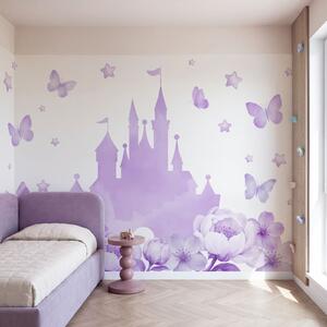 Fototapet Castel violet cu flori și fluturi, Fototapet fluturi, Fototapet populare, t01113v2 - Tapeko.ro