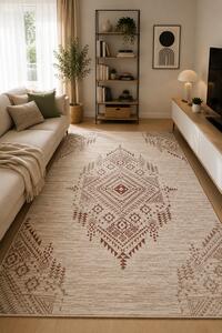 Covor Lily 30109 216, Model Dormitor Sufragerie, Crem Caramiziu 115 x 200