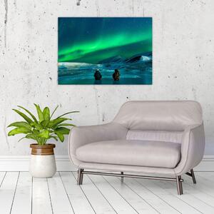 Tablou cu oameni la Aurora borealis (70x50 cm)