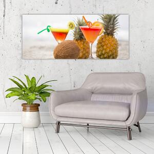Tablou cu ananas și pahare pe plajă (120x50 cm)