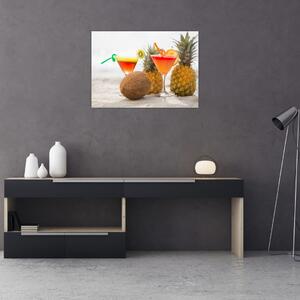Tablou cu ananas și pahare pe plajă (70x50 cm)