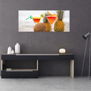 Tablou cu ananas și pahare pe plajă (120x50 cm)
