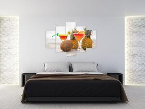 Tablou cu ananas și pahare pe plajă (150x105 cm)