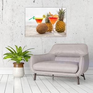 Tablou cu ananas și pahare pe plajă (70x50 cm)