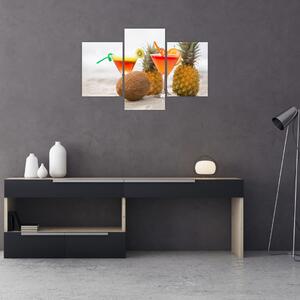 Tablou cu ananas și pahare pe plajă (90x60 cm)