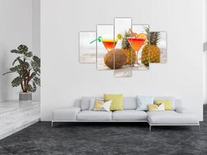 Tablou cu ananas și pahare pe plajă (150x105 cm)