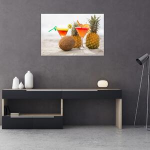 Tablou cu ananas și pahare pe plajă (90x60 cm)