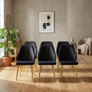 Set 6 Scaune Elira Negru Picioare Aurii