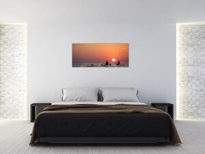 Tablou cu canoiști în apus de soare (120x50 cm)