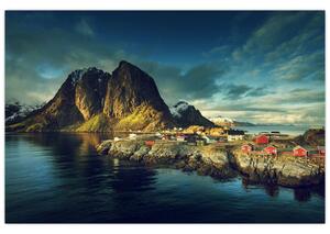 Tablou cu sat de pescari din Norvegia (90x60 cm)