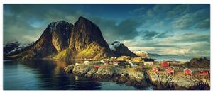 Tablou cu sat de pescari din Norvegia (120x50 cm)