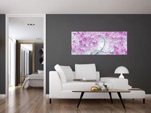 Tablouri cu flori pe trunchi argintiu - abstract (120x50 cm)