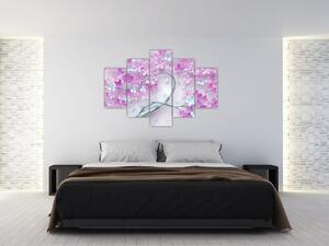 Tablouri cu flori pe trunchi argintiu - abstract (150x105 cm)