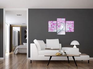 Tablouri cu flori pe trunchi argintiu - abstract (90x60 cm)