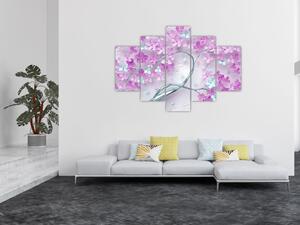 Tablouri cu flori pe trunchi argintiu - abstract (150x105 cm)