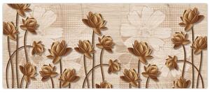 Tablou cu abstracția florilor - maro (120x50 cm)