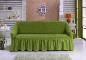 Husa elastica si creponata pentru canapea 3 locuri, cu volanas, culoare Verde