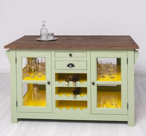Insula de bucatarie cu usi si compartiment pentru sticle, blat stejar cu finisaj Dublu color