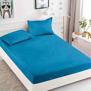 Husa de pat, 2 persoane, finet, 3 piese, cu elastic, albastru , cu model , HPF282