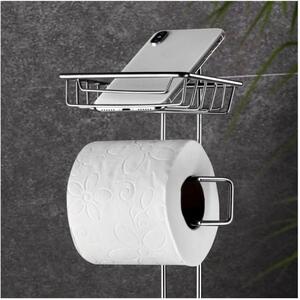 Suport WC cu cos Metalife AKB-755, Pentru cos, hartie si telefon, Crom/alb